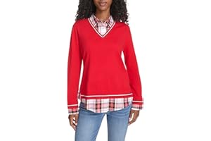 Tommy Hilfiger Womens Long Sleeve Button Up Collared Twofer Sweater