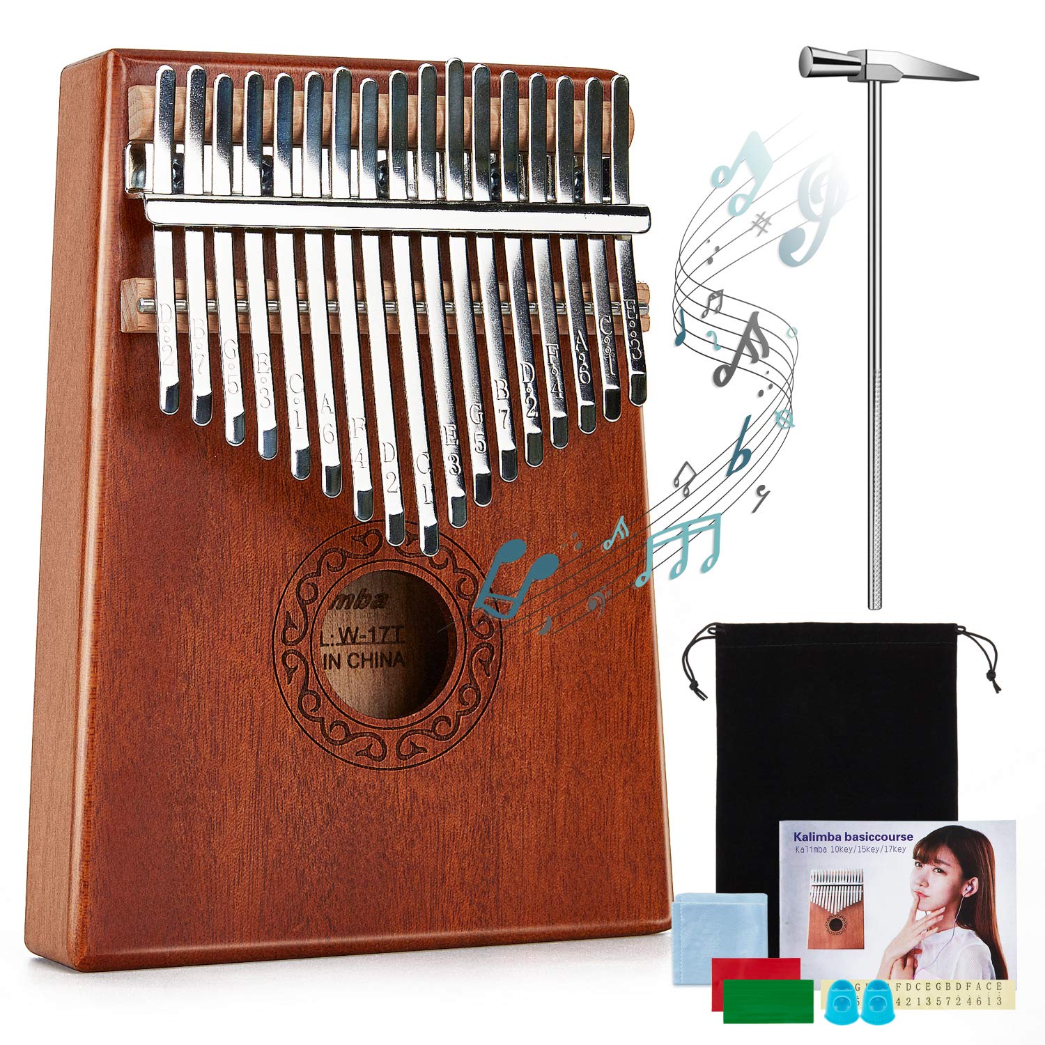 Kalimba 17 Keys Thumb Piano, KUDOUT Portable Mbira Finger Piano with Study Instruction and Tune Hammer, Kalimba Music Instrument Gift for Kids Adult Beginners