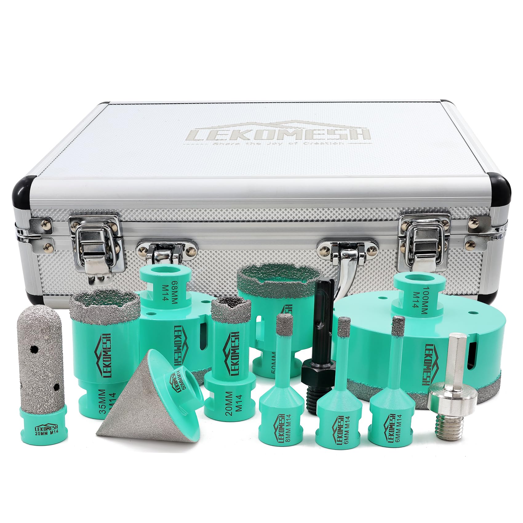 LEKOMESH Tile Hole Cutter Set - 6-100mm Diamond Core Drill Bits,20mm Finger Bit,50mm Chamfer Bit,SDS/HEX Adapter,M14 Thread - Porcelain Tile Ceramic Marble Brick Concrete Hole Saw Kit — image 1