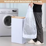 iEGrow 60L Washing Basket with Removable Inner Bag Bamboo Handles White view 5