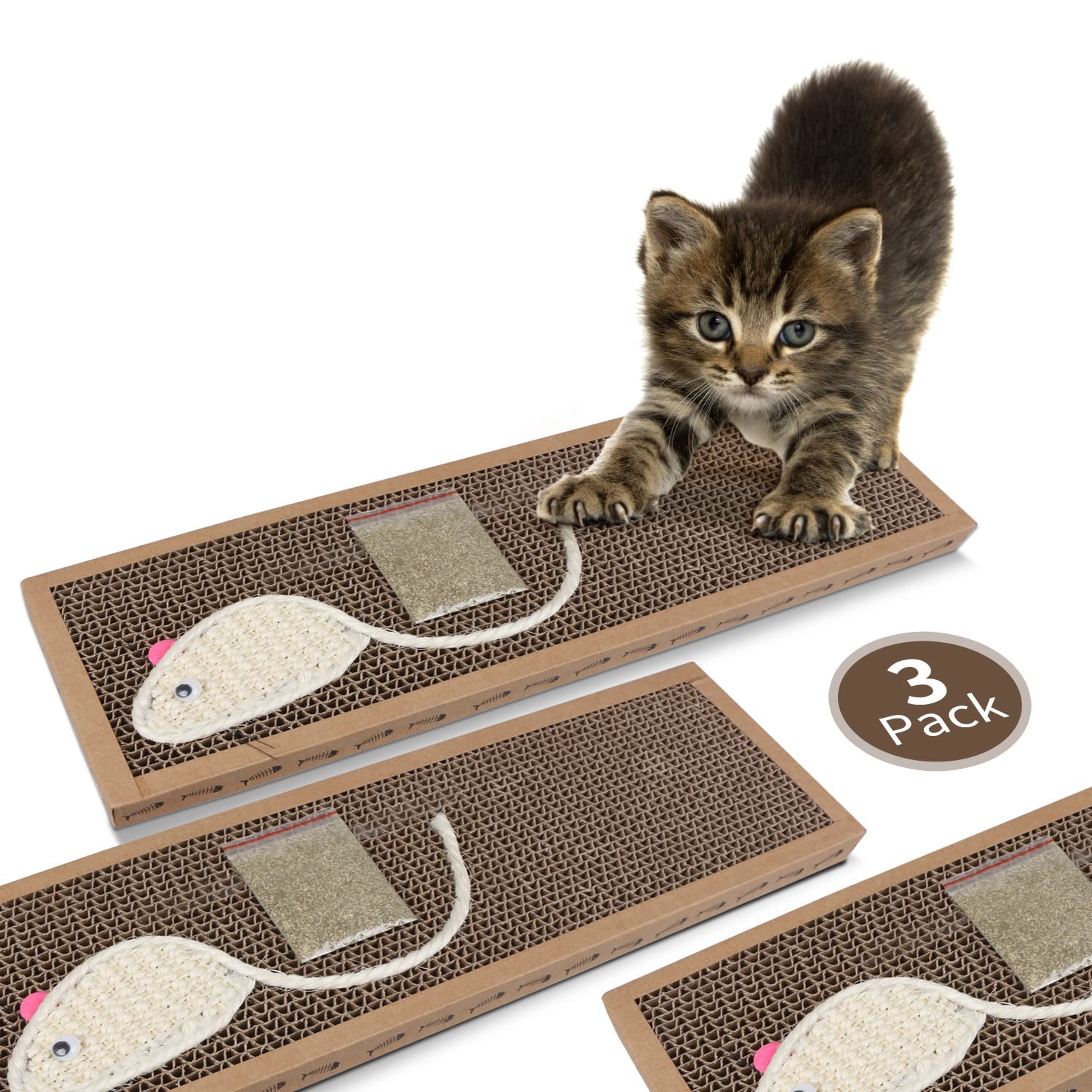 Nobleza - 3 x Cat Scratching Board with Sisal Play Kitten Scratch Corrugated Card Board with Free Catnip,(38 * 12.5 * 1.8) cm