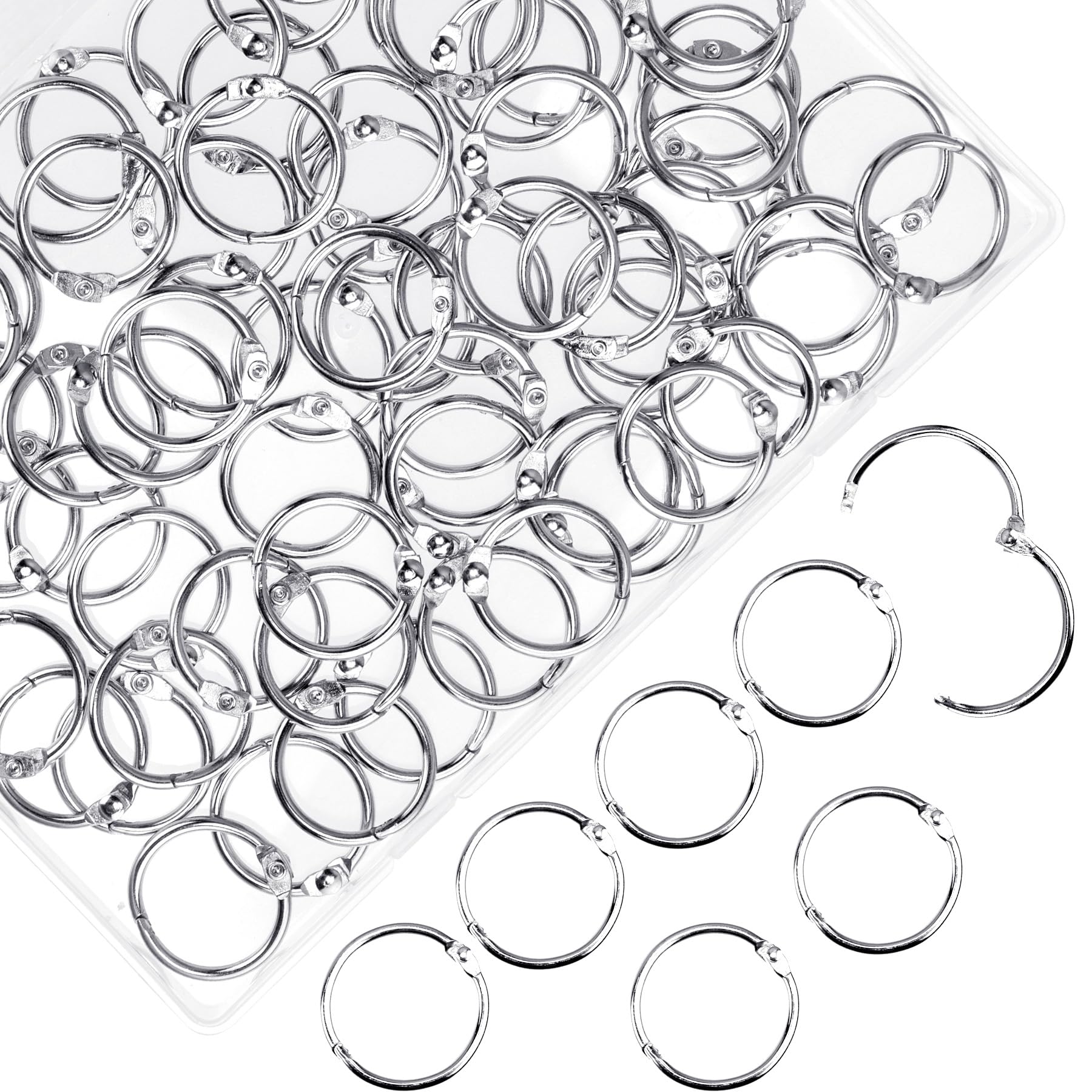 HAUTOCO 100Pcs Binder Rings, 25mm/1 Inch Metal Binding Loose Leaf Binder Rings for Book, Papers, Flash Cards, Index Cards, Office, School, Home