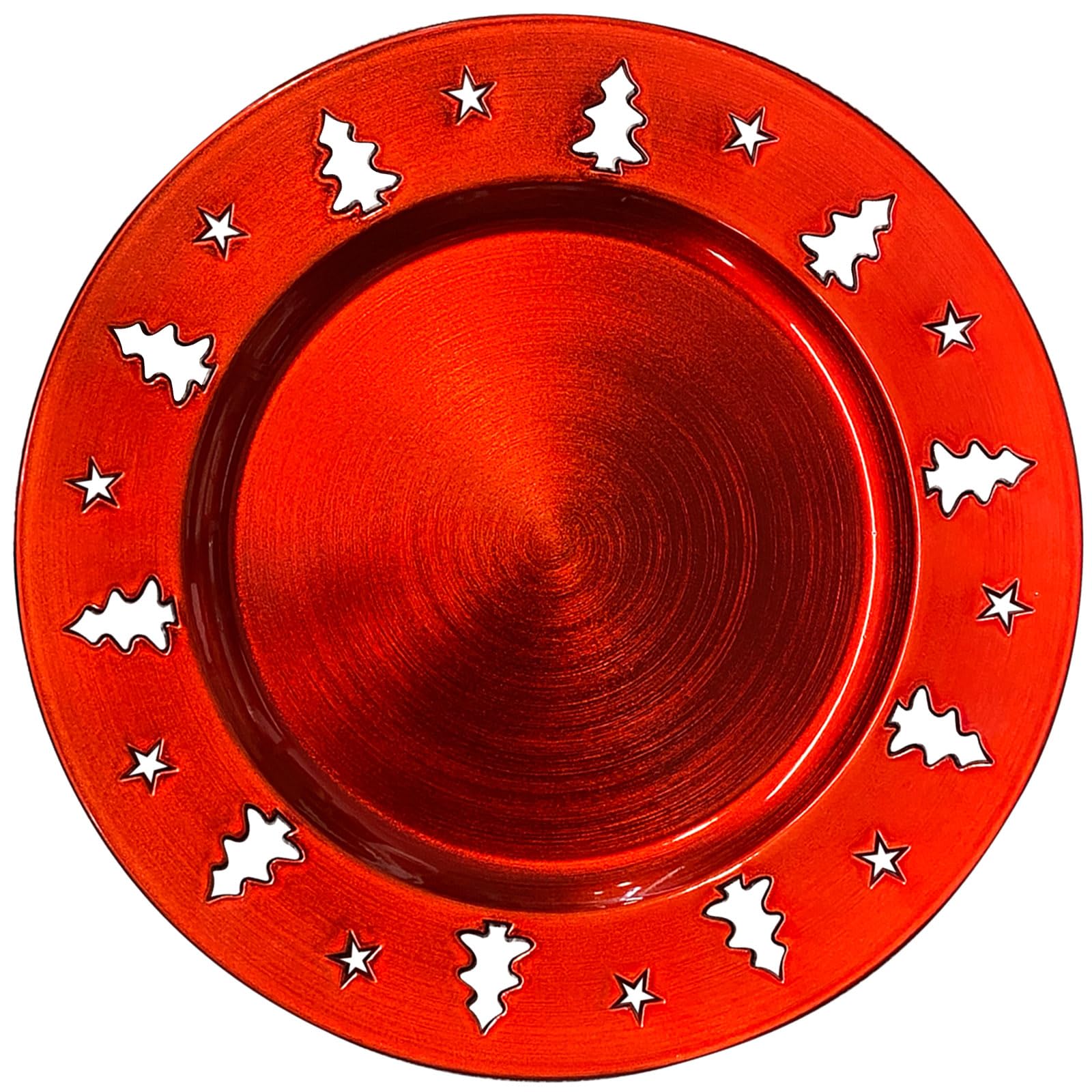 Photo 1 of Kazozobi Red Christmas Tree Charger Plates - 13" Reusable Openwork Holidays Party Decorations Round Chargers for Dinner Plate - Elegant Table Setting Centerpieces 6 Pack