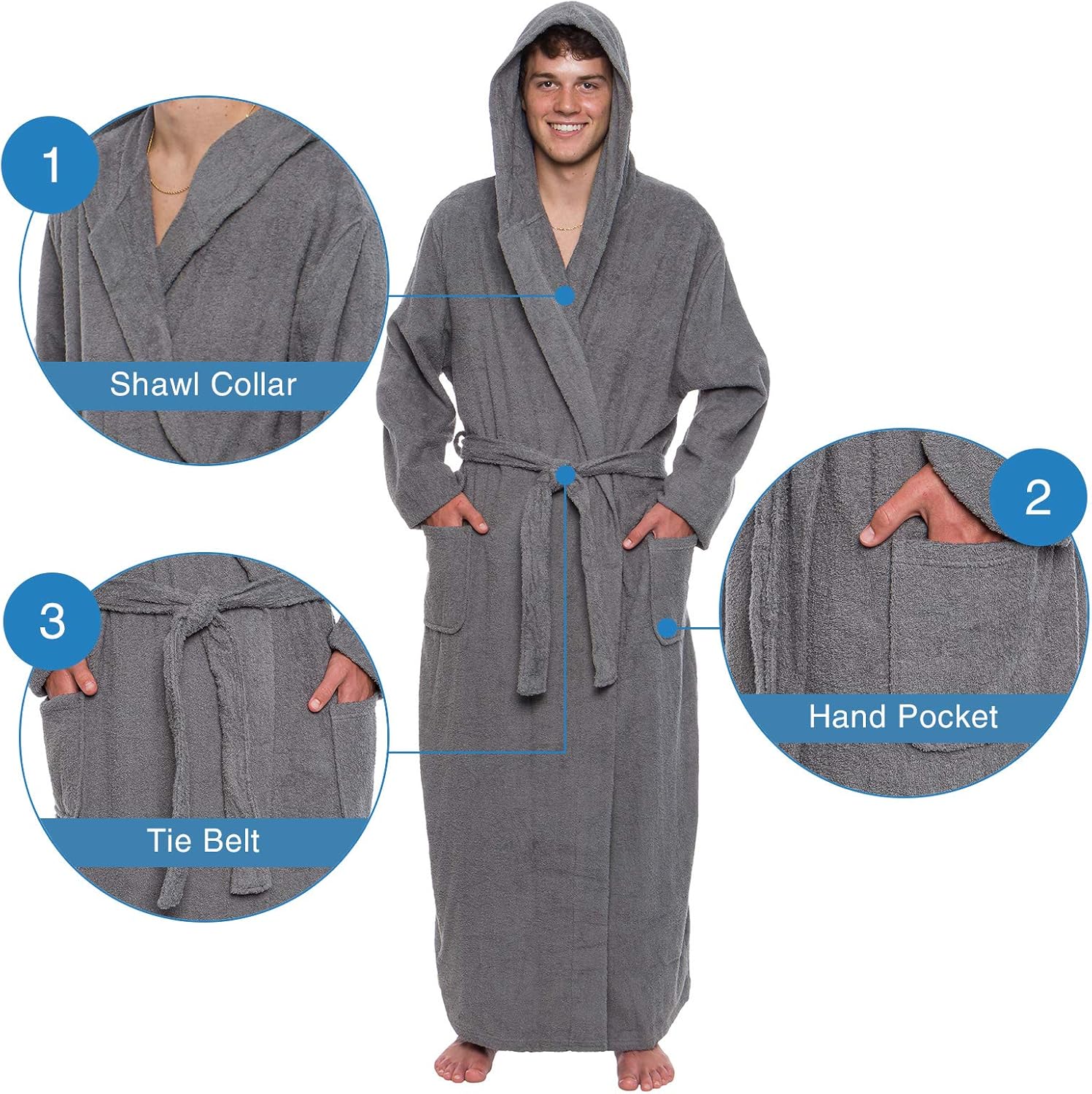 Ross Michaels Men's Big & Tall Cotton Terry Hooded Robe - Lightweight Luxury Long Bathrobe w/Hood at  Men’s Clothing store