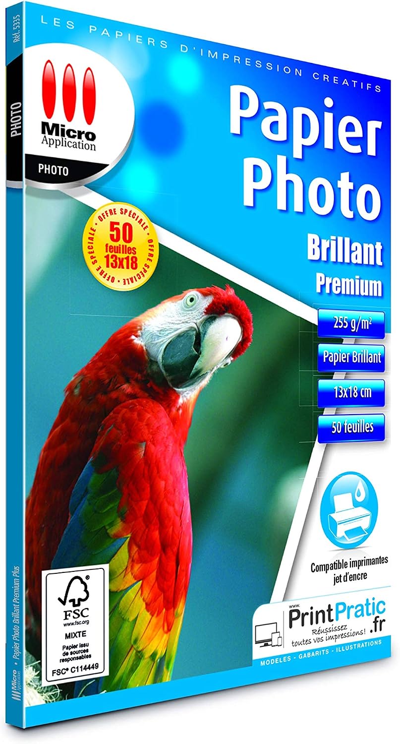 Micro Application Pack of 50 Sheets of Glossy Photo Paper 13 x 18 cm White