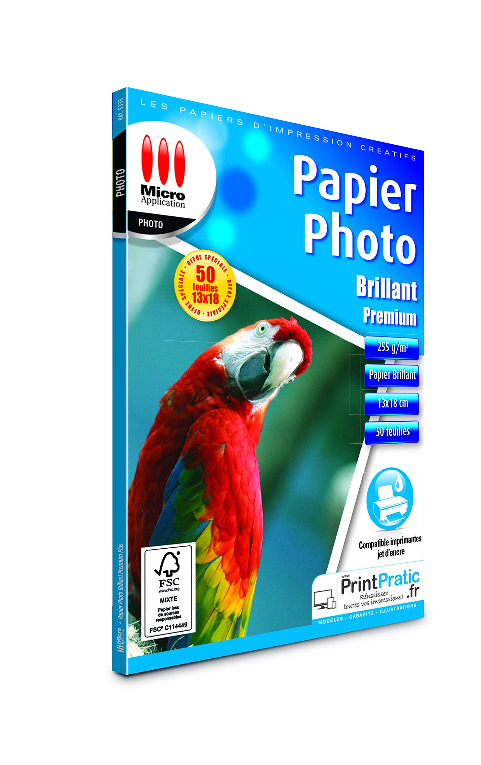 Micro Application Pack of 50 Sheets of Glossy Photo Paper 13 x 18 cm White