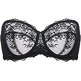 DOBREVA Unlined Lace Strapless Bra Sexy See Through Plus Size Convertible Underwire Bras
