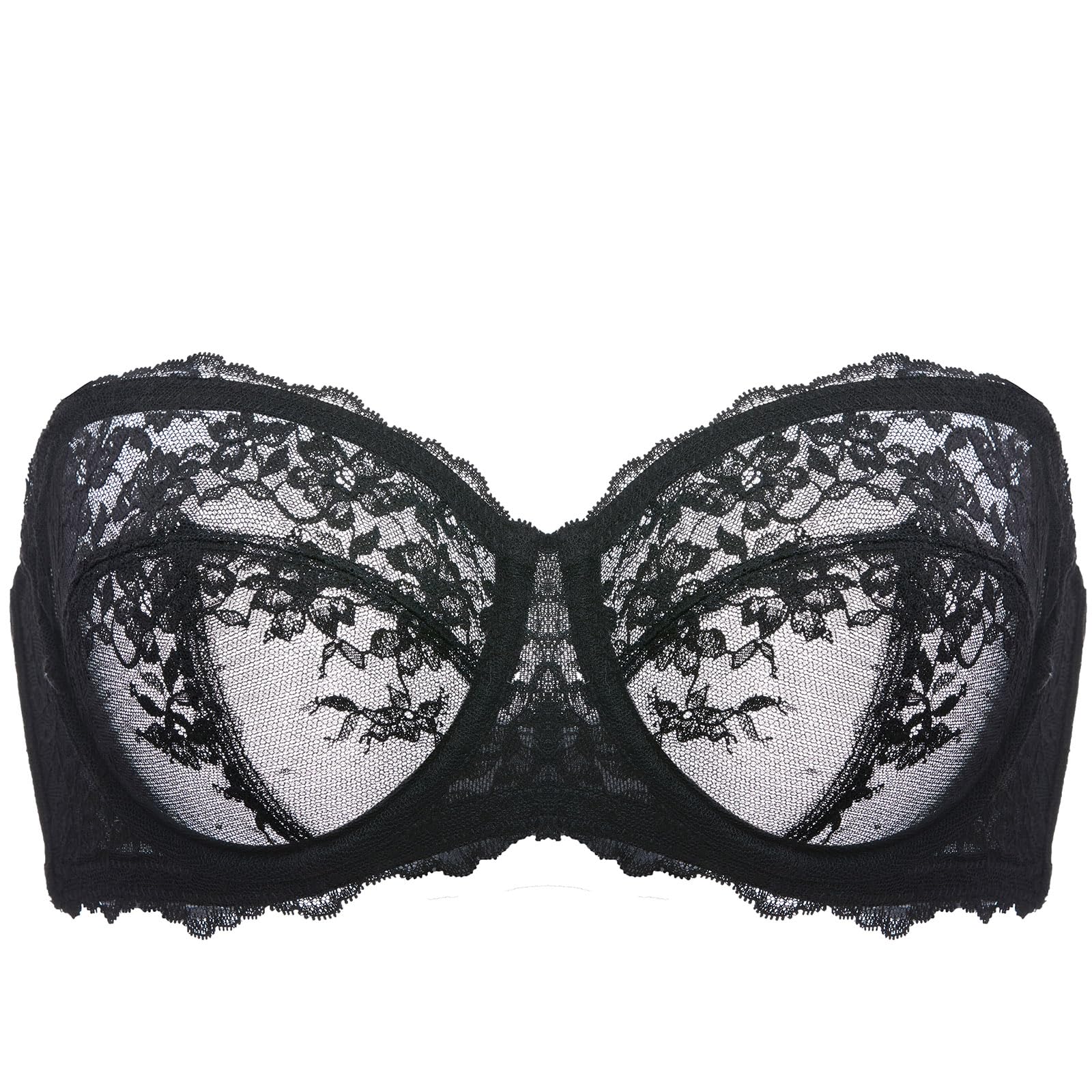 Photo 1 of DOBREVA Unlined Lace Strapless Bra Sexy See Through Plus Size Convertible Underwire Bras Black - Unlined 32D