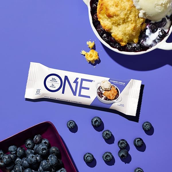 ONE PROTEIN BAR, BLUEBERRY COBBLER, 2.12 OZ., GLUTEN-FREE PROTEIN BAR WITH HIGH PROTEIN (20G) AND LOW SUGAR (1G), GUILT FREE SNACKING FOR HEALTHY DIETS