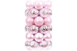 Sea Team 41-Pack Christmas Ball Ornaments with Strings, 60mm/2.36-Inch Medium Size Baubles, Shatterproof Plastic Christmas Bulbs, Hanging Decorations for Xmas Tree, Holiday, Wedding, Party, Pink