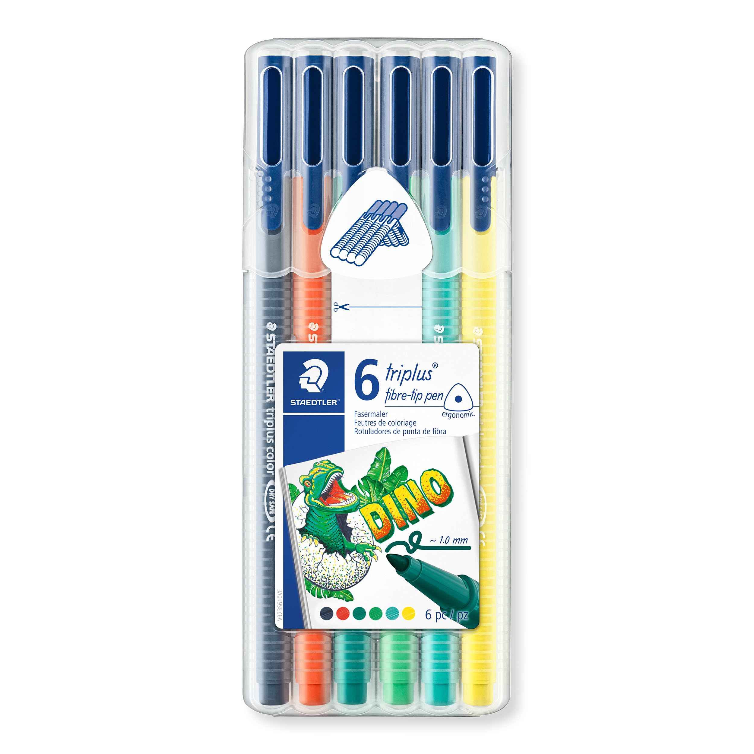 STAEDTLER Triplus Fibre-Tip Pens Desktop Box of 6 Dinosaur Colours