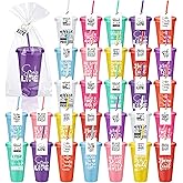 Funnymoom 30 Sets Nurse Appreciation Gifts Bulk, 24 oz Tumblers with Lids and Straws, Thank You Plastic Cups with Cards and Bags for Nurse Staff Holiday Party Favors(Elegant,Bright Colors)