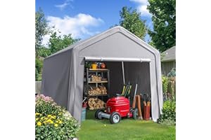 Quictent Heavy Duty 8x12FT Carport Shelter with Roll-Up Mesh Windows & Reinforced Frame, Portable Garage Canopy for Motorcycle Storage, Outdoor Equipment, Patio Furniture Cover - Silver Gray
