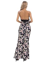 Capuffy Women Floral Print Maxi Dresses Lace