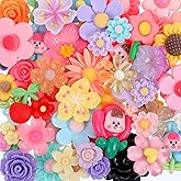 Tyqour 50 Pcs Slime Charms Bulk, Mini Flower Charms for Craft, Resin Flatback Flower Beads, Mixed Color Cabochons Charm for Jewelry Making Phone Junk Case Scrapbooking Decor