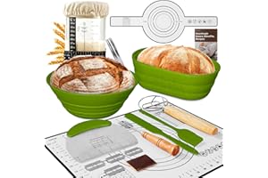 BICRET Sourdough Starter Kit with Jar – Complete Sourdough Bread Baking Supplies for Beginners, Includes 2 Silicone Proofing Baskets Baking Mat Sour Dough Kit - Green