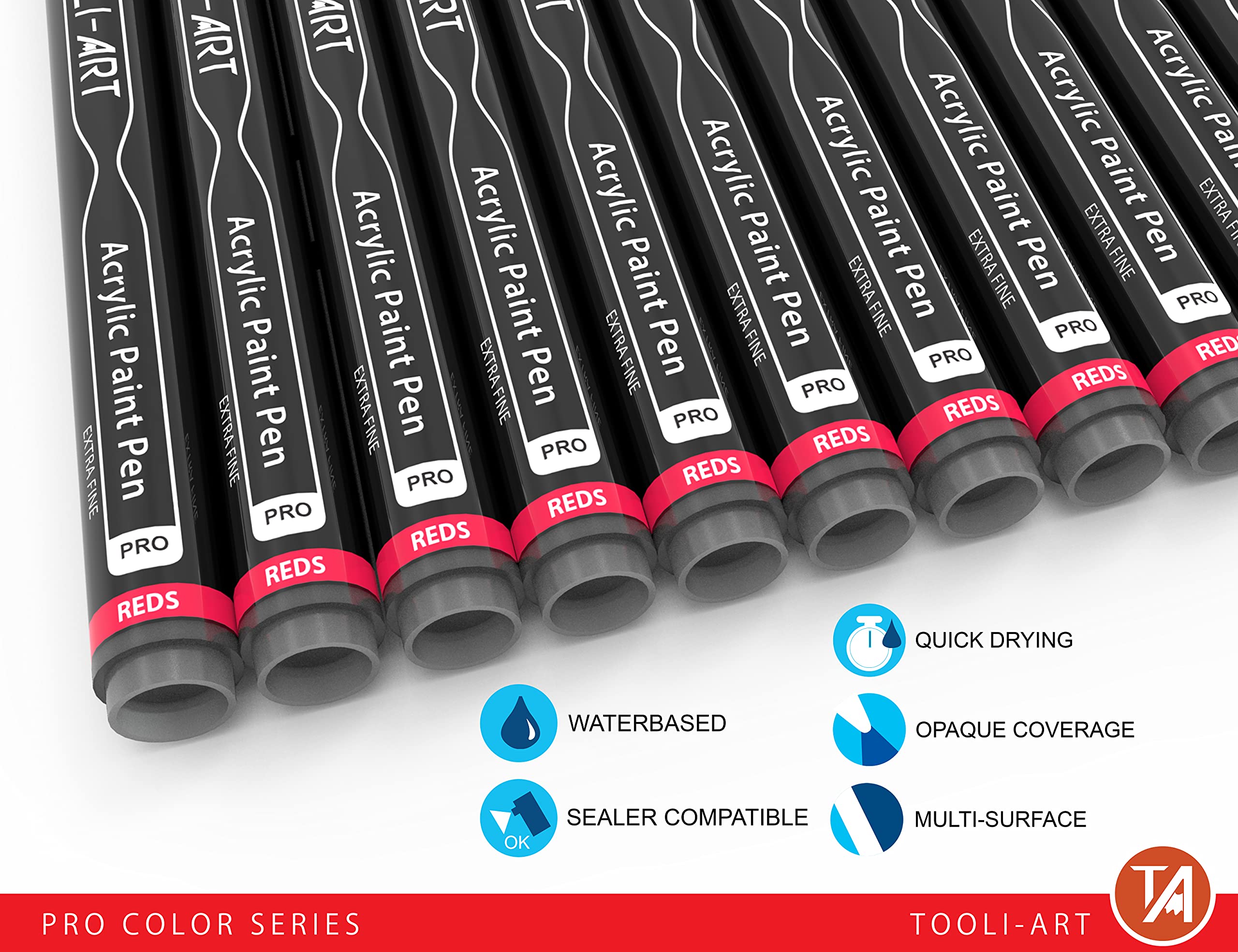22 Red and Pink Acrylic Paint Pens Marker Pro Color Series 0.7mm Extra Fine Tip for Rock Painting, Glass, Cups, Wood, Metal, Canvas, DIY Projects, Non-Toxic, Water Based, Quick Drying