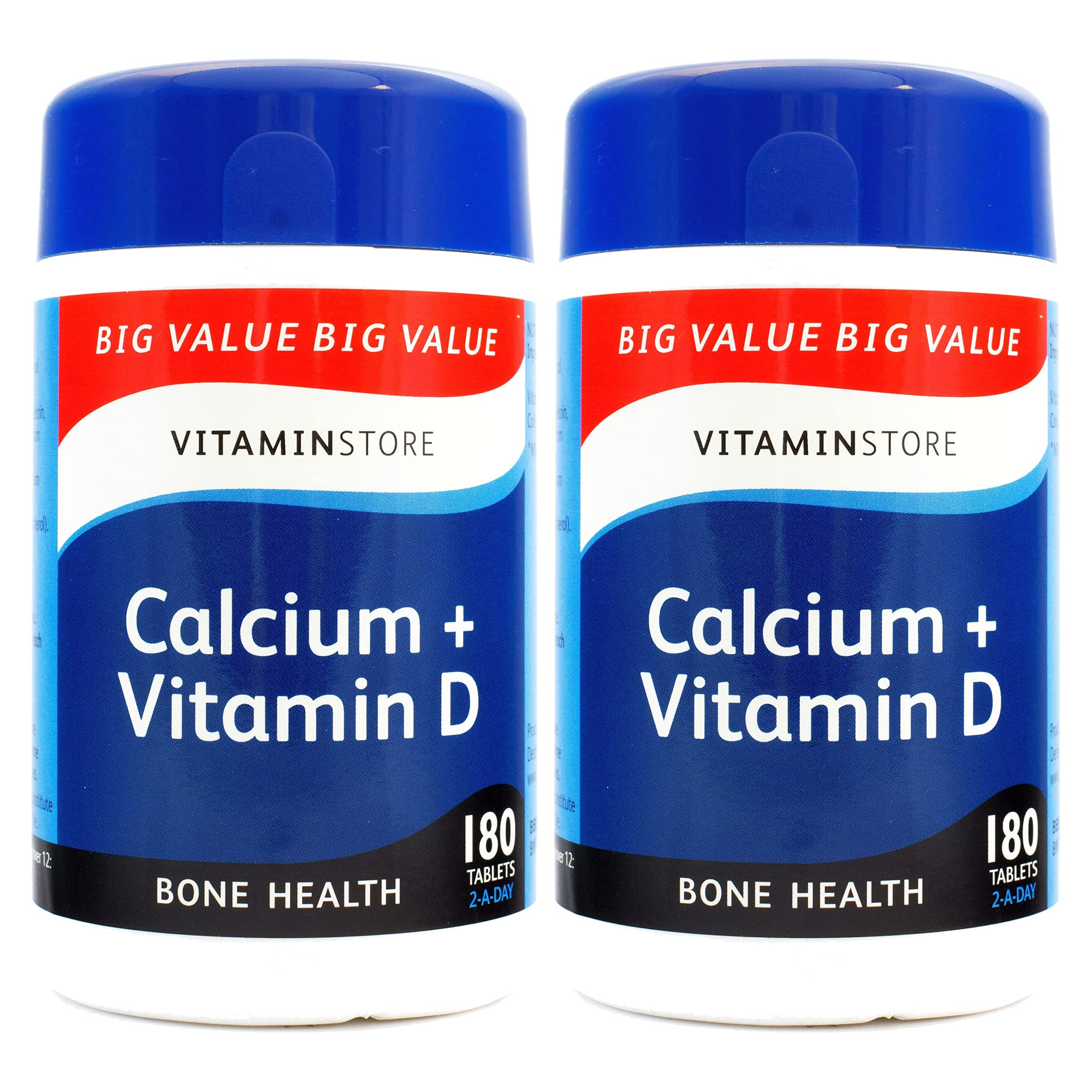 Vitamin Store Calcium + Vitamin D Food Supplement, 180 Tablets per Tub, Pack of 2 Tubs, 6 Months Supply