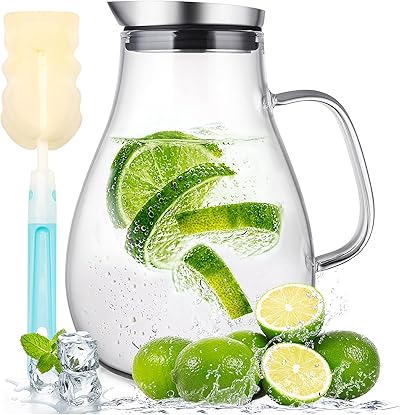 SUSTEAS 2 Liter 70 Unzen Glas Karaffe Krug mit Deckel und Auslauf, Wasserkaraffe, Eistee Krug, Saft Krug, für hausgemachte Getränke/Eistee/Milch/Kaffee/Wein