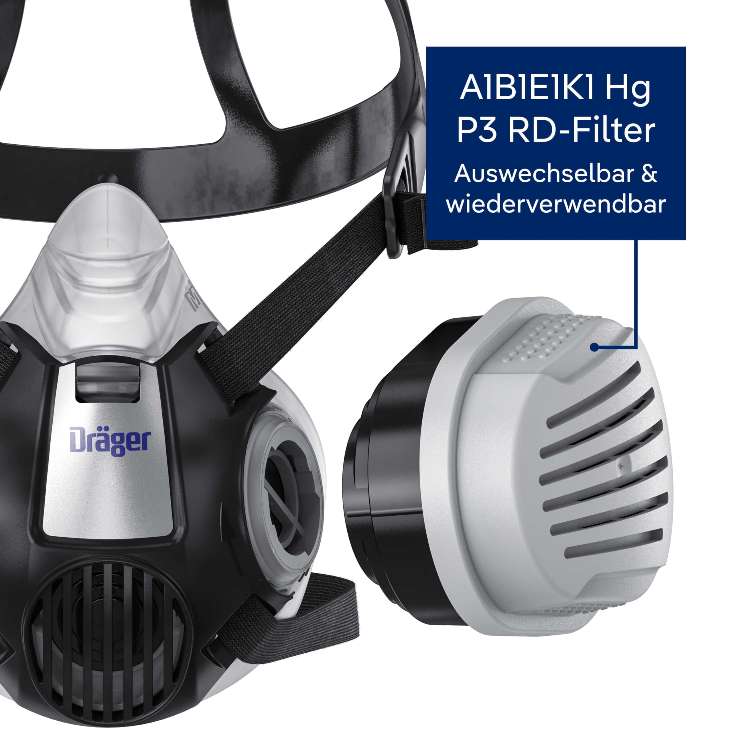 Dräger X-plore 3300 Chemiearbeiterset mit A1B1E1K1 Hg P3 Kombi-Filter – Halbmaske für Chemiearbeiten, zuverlässiger Schutz gegen Dämpfe, Gase und Fein-Staub, Größe M 5