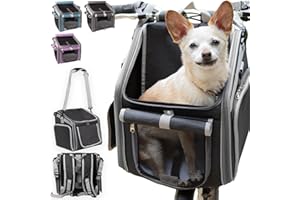 PICEA Dog Bike Basket, Mesh Windows, 2 Safety Leashes, Soft Sided, Safe Comfortable Pet Carrier for Small Dogs, Cats (Black)