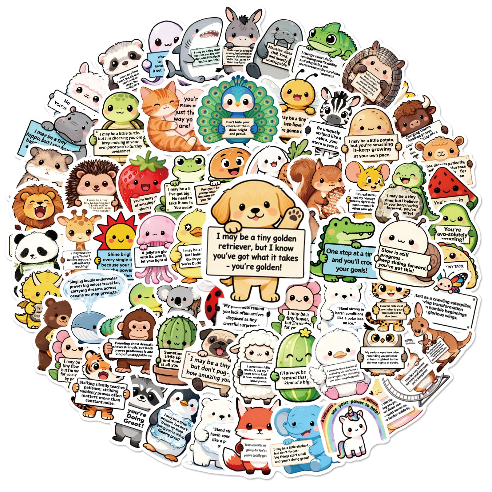 G2PLUS 100PCS Motivational Animal Stickers: Waterproof Vinyl Cute Animal & Plant Quote Stickers for Laptop, Water Bottle, Scrapbooking, Journals, DIY Crafts, Teaching Rewards