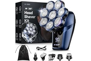 8D Head Shavers for Bald Men, Bazivve Upgraded Men's Rotary Shaver with Nose Hair Trimmer, Waterproof Electric Razor Grooming Kit with LED Display, Cordless, Portable