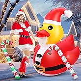 Lenwen 4ft Christmas Inflatable Duck Outdoor Decoration, Blow up Rubber Duck with Giant Candy Cane Inflatable Pool Float Golf Cart Decor for Xmas Holiday Yard Lawn Party Favor