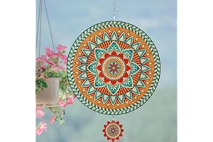 TUOKING Mandala Wind Spinners Outdoor Metal 3D Hanging Art Wind Spinner 12 Inch Stainless Steel for Yard and Garden Decoration Worth Gift for Women