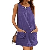 Hooever Women's Corduroy Overall Dress Round Neck A Line Skirtall Jumper Mini Dress Pinafore with Pockets(Purple-XL)