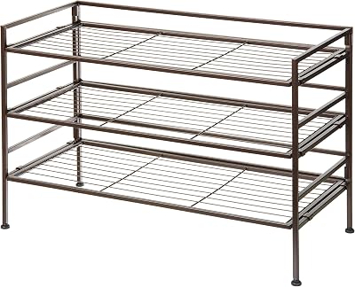 Amazon Basics 3-Tier Shoe Rack Organiser Holds 9-Pair Brown 68 x 32 x 47.5 cm