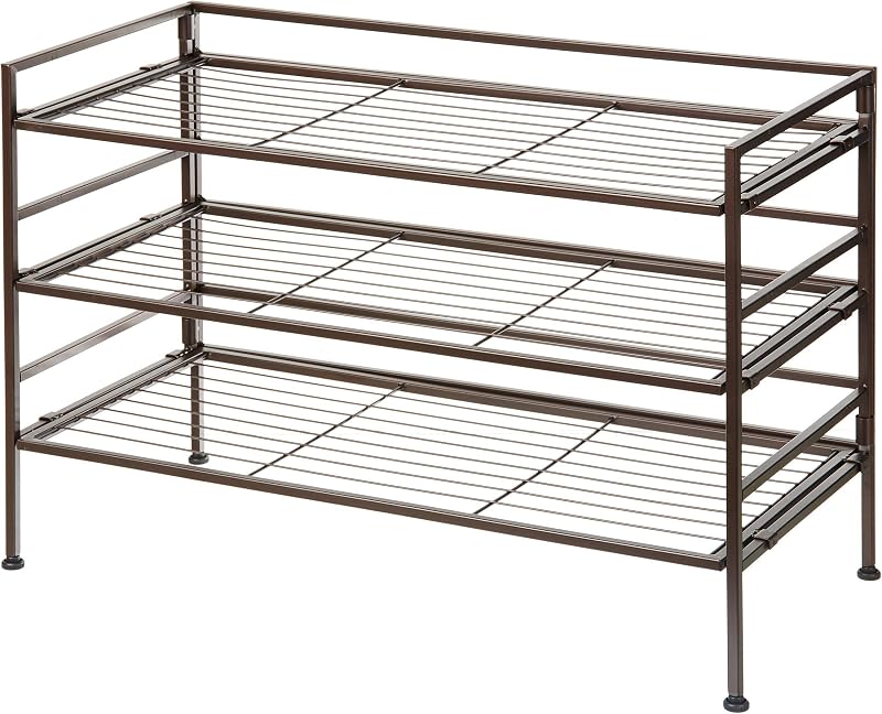 Amazon Basics 3-Tier Shoe Rack Organiser Holds 9-Pair Brown 68 x 32 x 47.5 cm