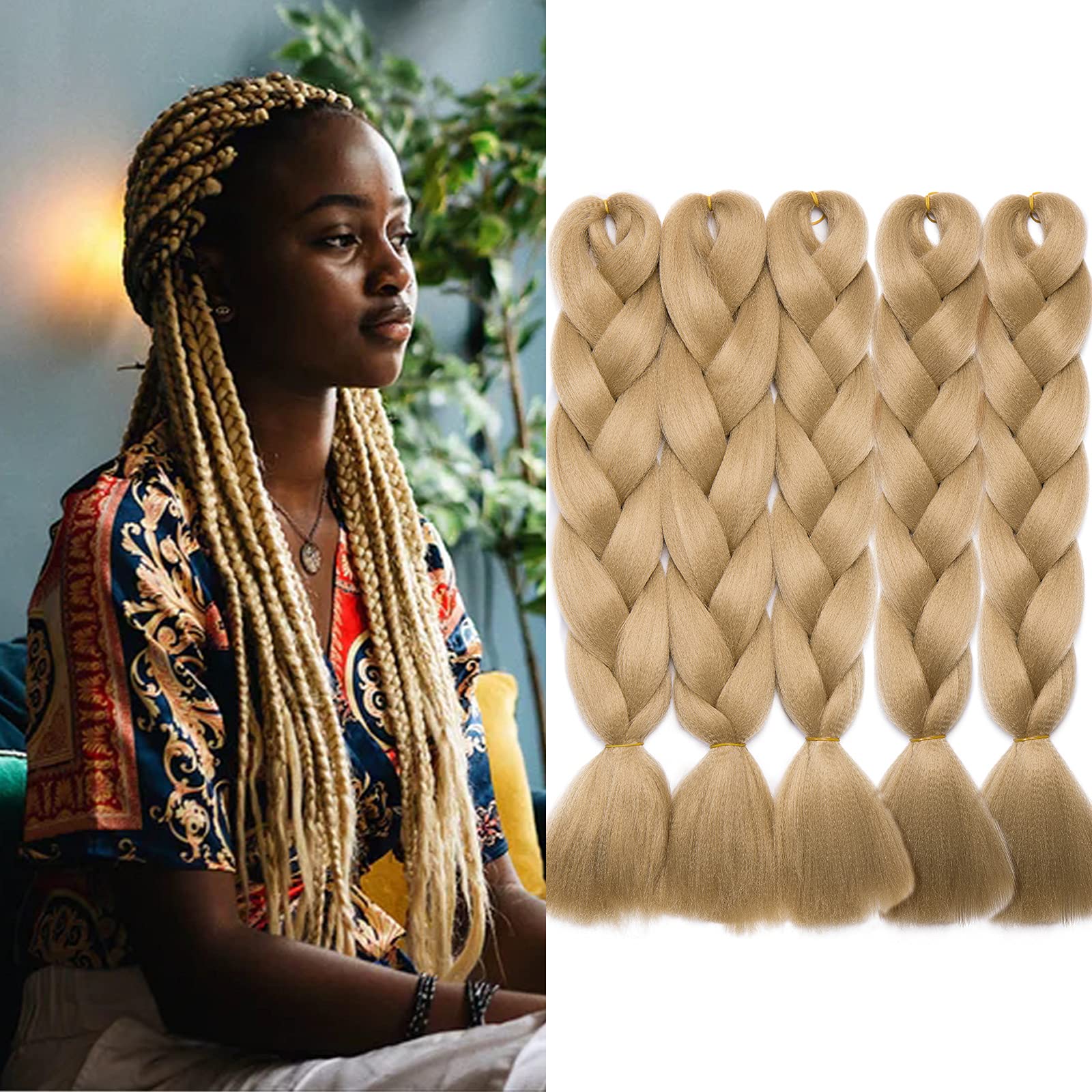 Ombre Braiding Hair 5 Packs/Lot 24inch Synthetic Jumbo Braiding Hair Extension Synthetic African Box Braids Crochet Twist Braided hair Blond
