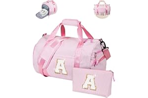 Vogewood Christmas Gifts-Gift for 6 7 8 9 10 Years Old Girl, Girls Travel Duffle Bag, Kids Initial Overnight Bags with Shoe Compartment, Weekender Bag with Makeup Pouch, Birthday Gifts (Letter A)