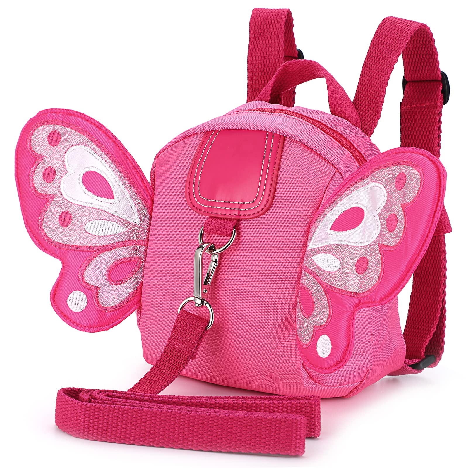 BTSKY Oxford Fabric Butterfly Baby Toddler Backpack Bag with Safety Rein - Kids Walking Harness Anti-Lost Harness Leash Strap Belt, Pink