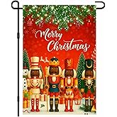 IVN Christmas African American Santa Garden Flag 12x18 Inch Double Sided Winter Black Nutcracker Soldiers Tree Snowflakes Christmas Decoratives Yard Flag for Outside Xmas Home Front Door Lawn Porch Patio Welcome Decor