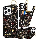 Petitian for iPhone 16 Pro Case Wallet - Women Girls Cute Girly Aesthetic Unique Design Leather Credit Card Holder Cardholder Stand Wristband for iPhone 16 Pro, Grow Flower