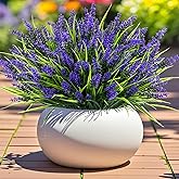 Geegoods Artificial Plants Flowers Outdoor – 24 Bundles UV Resistant Faux Lavender Flowers with Monkey Grass for Garden Porch Window Patio Hanging Planter Decor