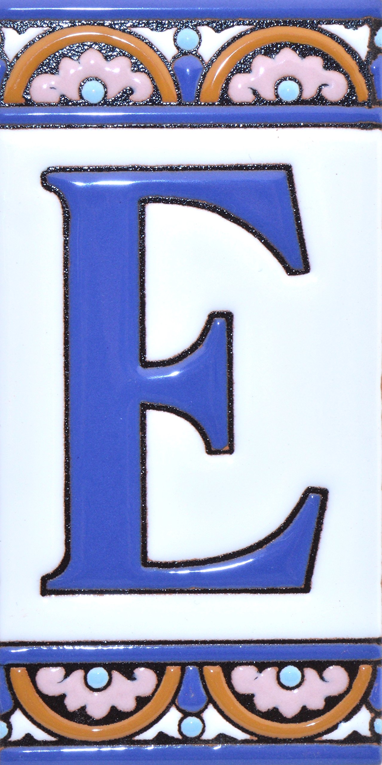 House letters 6 inch. Handpainted house letter tiles for signs, addresses and names. Address numbers for houses. House address numbers and letters. Design ARCO GRANDE 5,86" x 2,91" (LETTER E)