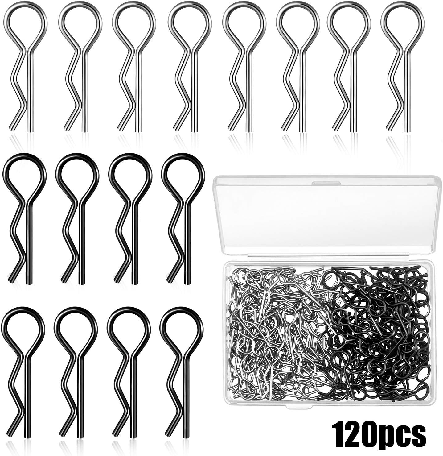 120 Pieces Universal RC Body Clips Silver and Black Stainless Steel R Clips for All 1/10 1/12