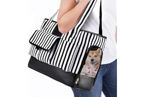 Johomviin Cat Carrier, Dog Carrier, Pet Carrier, Foldable Waterproof Premium PU Leather Oxford Cloth Dog Purse, Portable Bag Carrier for Small to Medium Cat and Small Dog - Black White Stripes New