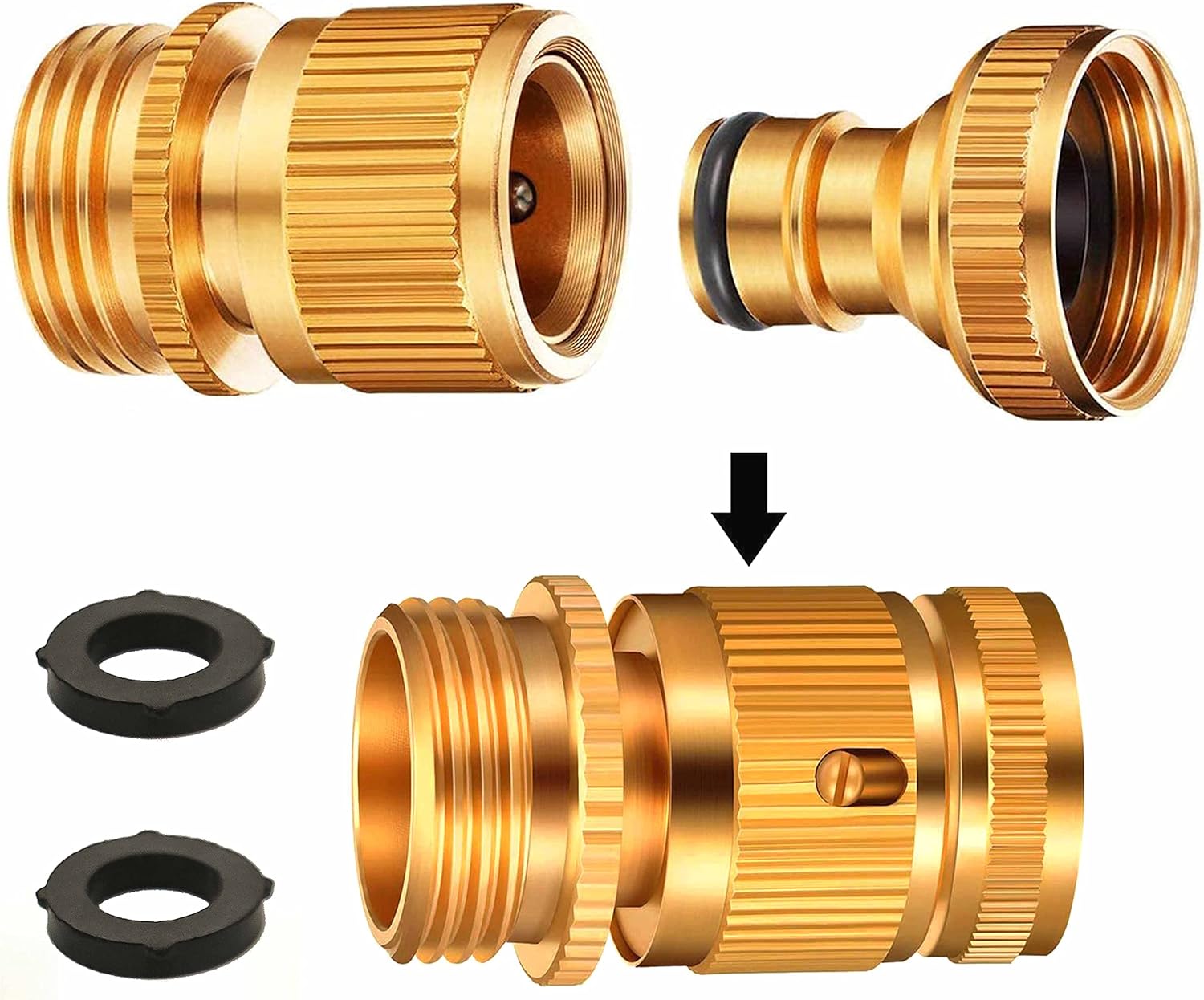 DIRECT MFG Garden Hose Quick Connect 2 Sets - Male and Female GHT Solid Brass Hose Connectors for Garden Hose Fittings - Choose Your Pack (3/4" External Quick Connect, Pack of 1) : Garden & Outdoor