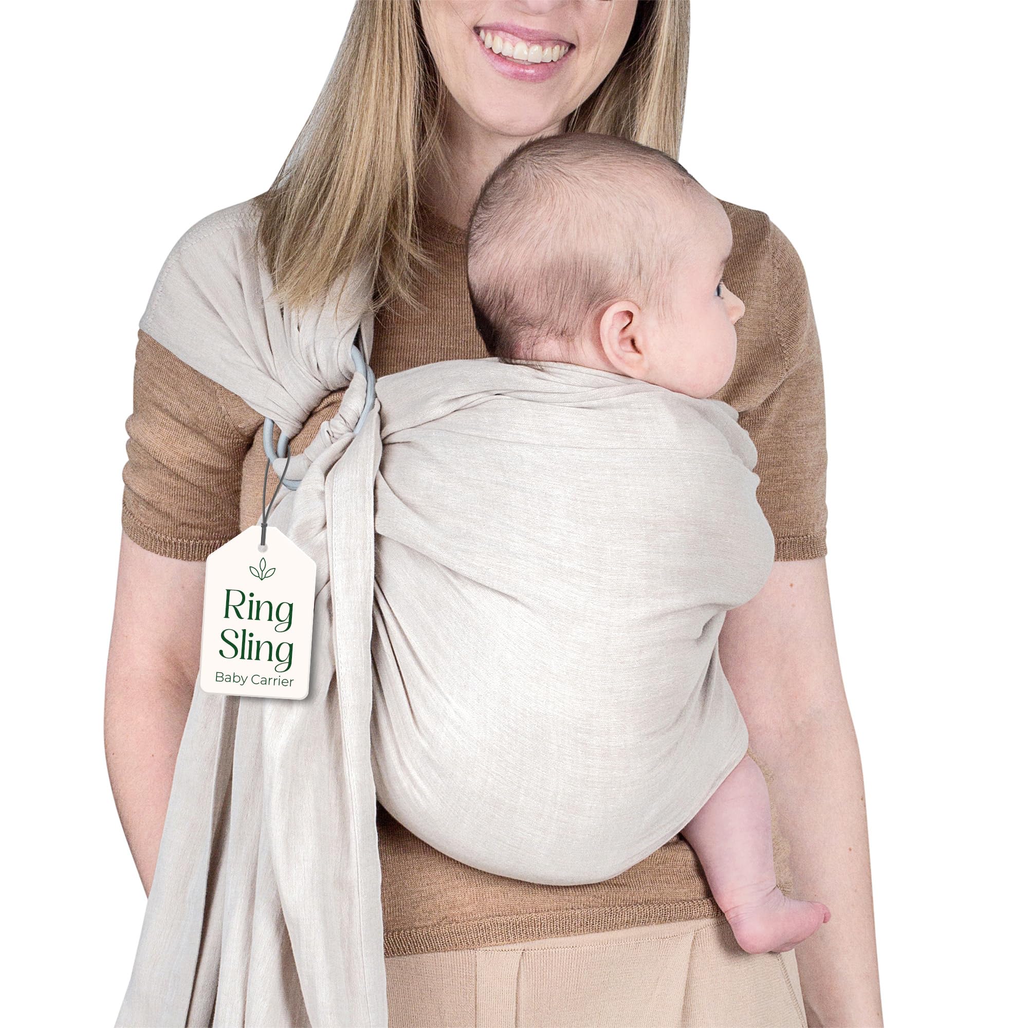Photo 1 of Lightweight - 100% Cotton Muslin Ring Sling Baby Carrier Newborn, Toddler, Infant Holder – Adjustable, Breathable, Beige Baby Sling Carrier