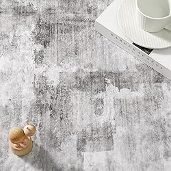 WondRg 5x5 Washable Round Rug Grey Abstract Modern