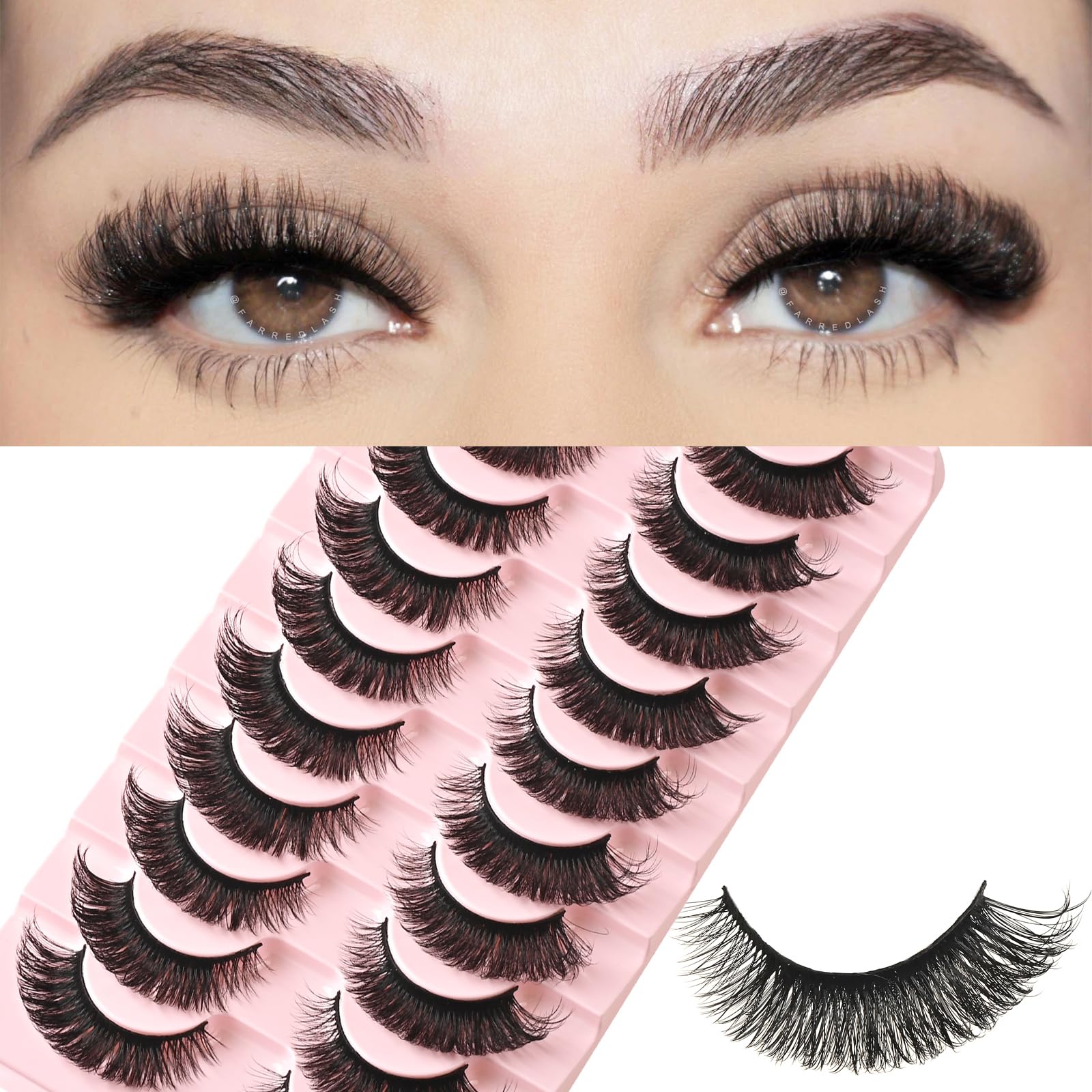 Photo 1 of FARRED Natural Lashes Wispy False Eyelashes Fake Cat Eye Lashes Pack 10 Pairs Natural Look Lash Strips Fluffy Mink Eyelash Full Strip Lashes (C5 | 8-15MM)