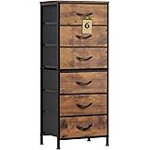 WLIVE Tall Dresser for Bedroom, 6 Drawer Dressers & Chests of Drawers, Fabric Dresser for Closet, Night Stand with Metal Frame, Storage Tower with Fabric Bins, Wood Top, Rustic Brown Wood Grain Print