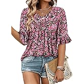 ROSELINLIN Half Sleeve Top for Women Summer Dressy Casual Tunic Top