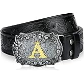LCG LUCHENGYI Mens Western Cowboy Cowgirl Faux Leather Belt Longhorn Bull Pattern Letter Big Buckle Embossed Floral Belts