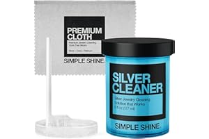SIMPLE SHINE. Sterling Silver Jewelry Cleaner Kit | Includes Silver Jewelry Cleaner Solution Dip and Silver Jewelry Cleaner Cloth, Dip Tray, Sterling Silver Cleaner, Jewelry Tarnish Silver Polishing for Jewelry