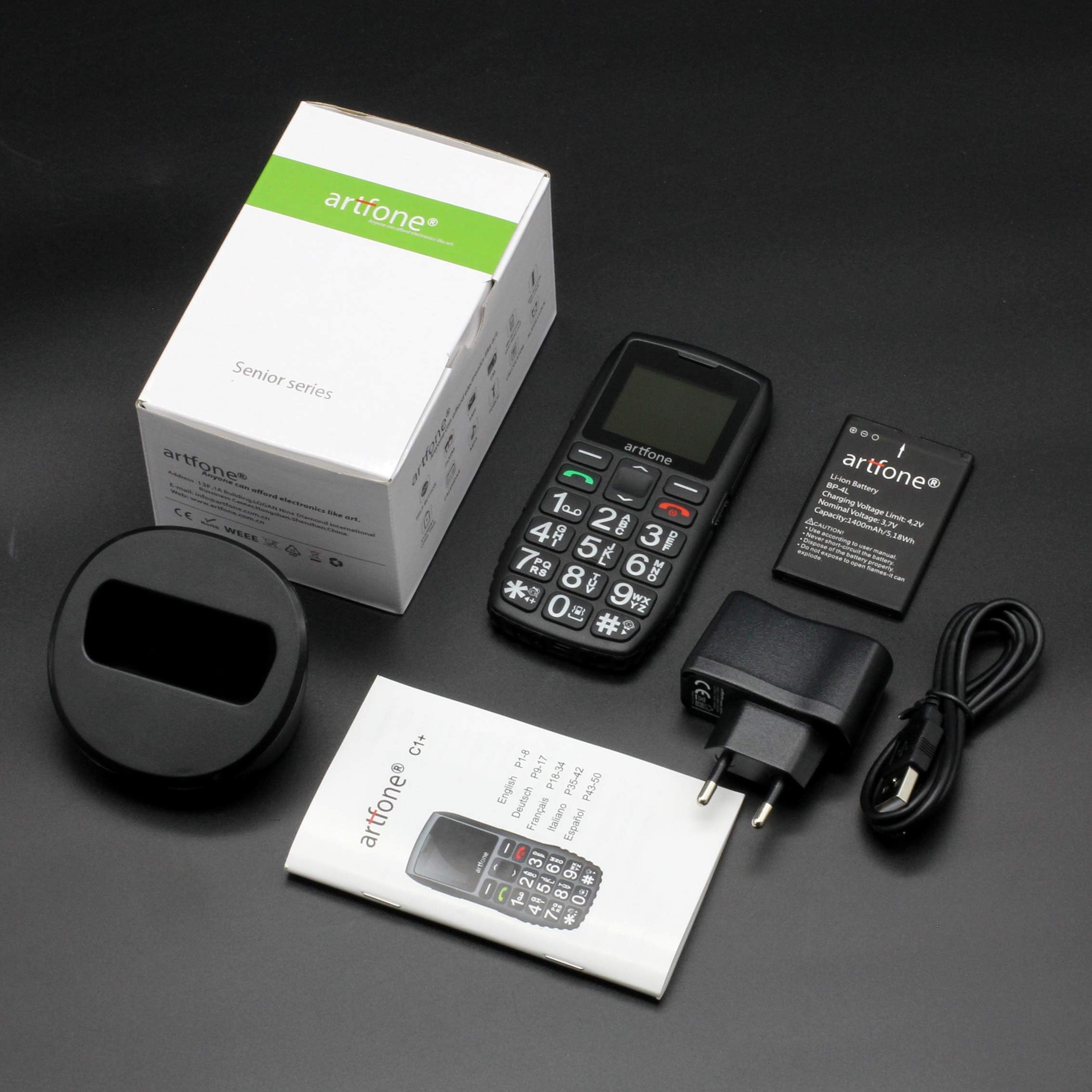 artfone C1+ Seniorenhandy ohne Vertrag | Nano SIM mit Notruftaste | Lange Standby-Zeit | Großtastenhandy mit Ladestation | Mobile Rentner Handy | 1800 mAh Akku 7